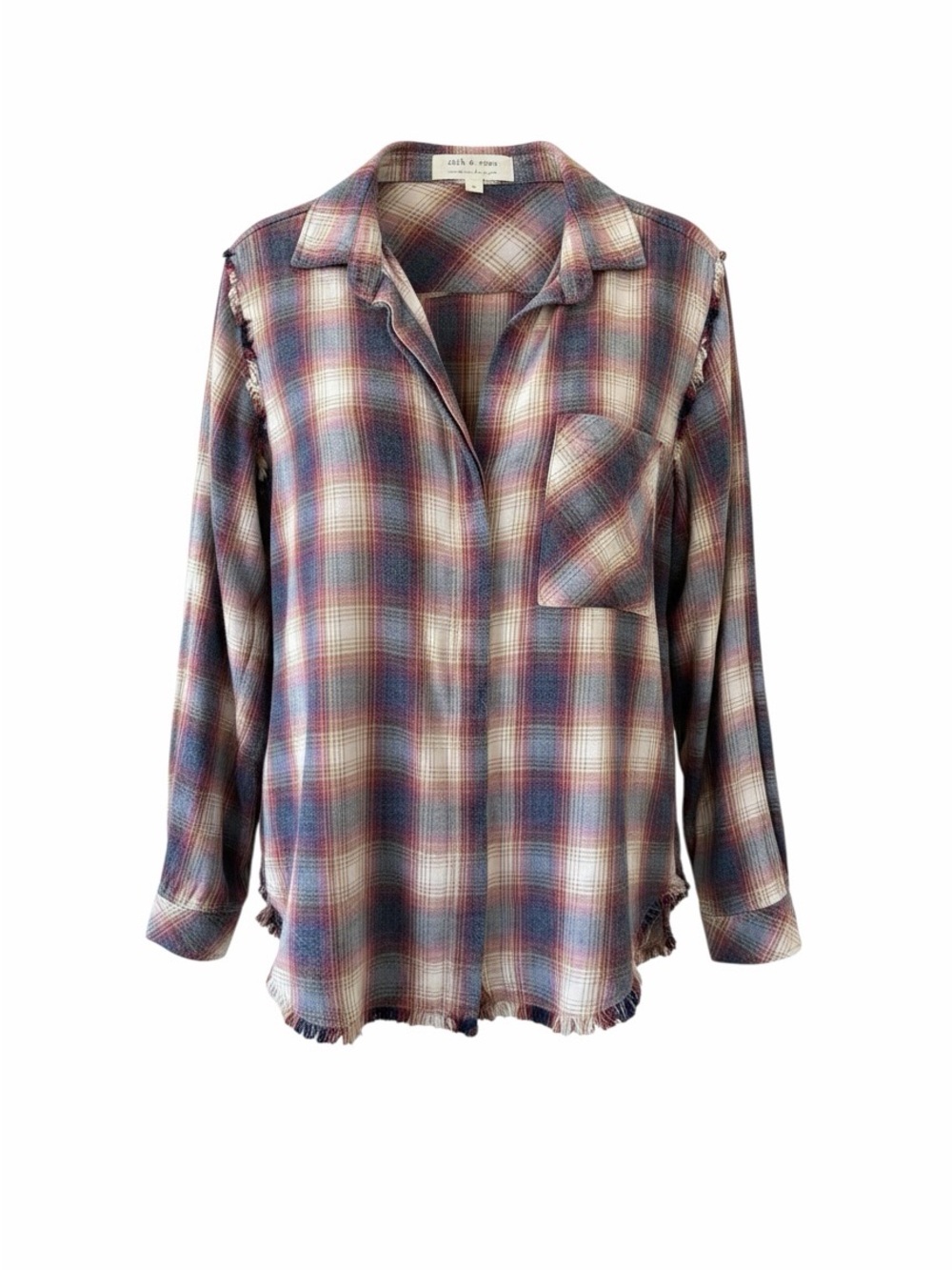 Cloth & Stone Crushed Berry Fray Button Down Plaid Flannel